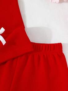 女婴夏季两件套套装 - 无袖蝴蝶结上衣 + 网纱荷叶边短裤 - 紅色 - 查看 7