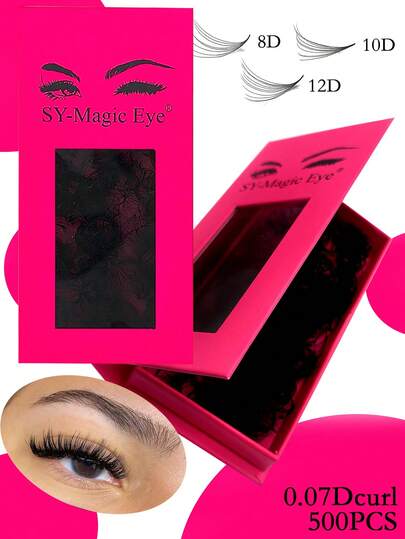 Abanico de tallo estrecho y afilado, 500 piezas, pestañas postizas, rizado D, 8D-10D-12D, grosor 0.07mm, longitudes mixtas de 8-15mm, extensión de pestañas, fácil de transportar, natural y suave, para fiestas y viajes, pestañas postizas hechas a mano