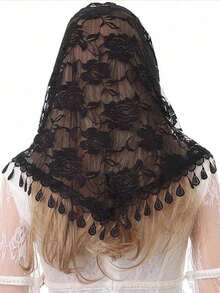 1pc 2026 New Floral Lace Scarf & Headscarf Set For Women, Lightweight & Breathable, Suitable For Weddings, Parties And Formal Events - Solid Color - View 16