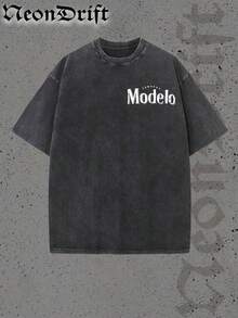 New American-Style Unisex Cotton T-Shirts Featuring Fun Retro Western Cowboy Cartoon Lettering Prints. Comfortable, Retro, Stylish, And Versatile Y2K Streetwear, A Must-Have For Commuting. Classic Niche Punk-Style Slim-Fit Black Crew Neck Short-Sleeved Washed T-Shirt. Comfortable Pure Cotton Washed Retro Series T-Shirts, Easily Creating A Retro Casual Look, Suitable For Daily Commutes, Casual Outings, Music Festivals, And Everyday Wear. Classic Retro Style, Men's Printed T-Shirts, Women's Printed T-Shirts. - Black - View 2