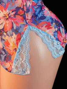 2pcs/Set Sexy Lace Patchwork Mesh Printed Slit Bodycon Skirt - Blue - View 4