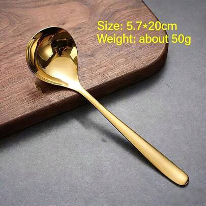 2支装304不锈钢勺，金/银色，加厚加长柄，家用酒店汤勺，大圆碗勺，小粥勺