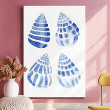 1pc Blue Summer Wall Art, Beach Decor, Ocean Framed Wall Art, Wrapped Canvas Poster Vintage Prints, Blue Shells, Textured Surfaces, Natural Patterns - Abstract, Modern, Abstract, Minimalist Style, Birthday Party Decor, Decorative Wall Art for Living Room Bedroom Office, Hanging Hardware Included - Wrapped Framed Canvas, Vertical - Lienzo enmarcado - Ver 4