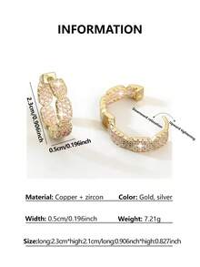 1 Pair Luxury Copper Cubic Zirconia Geometric Round Hoop Earrings, Shiny Elegant Bridal Party Date Gift Jewelry - Round - View 2