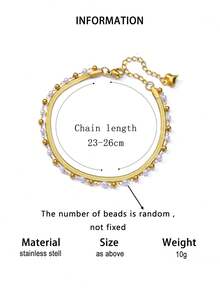 1pc 18K Gold Stainless Steel Double-Layer Faux Pearl Snake Chain Anklet, Suitable For Summer Beach, Vacation, Daily Wear And Parties - Double layer Anklet - View 7
