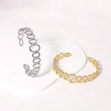 1 pieza Brazalete de acero inoxidable sofisticado y hueco ajustable para mujer, no se desvanece - Plateado - Ver 1