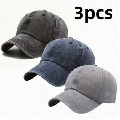 3pcs Vintage Washed Unisex Dad Hat, Adjustable Sports Cap, Baseball Cap Style, Casual Hat, Durable With Buckle, Suitable For New Year Occasions