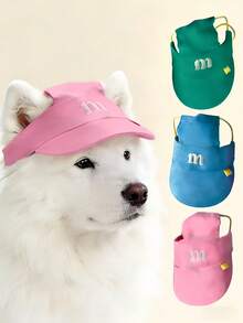 1 pieza Sombrero de sol bordado con forma de M de tres colores, hebilla ajustable con nariz de cerdo elástica para mascotas como perros y gatos - Multicolor - Ver 11