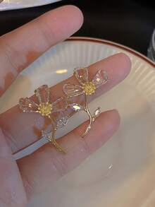 1 Pair Sweet & Gentle Style Pendant Earrings, Transparent Glass Flower Drop Earrings Suitable For Women's Balls, Banquets, Parties, Fashion Earrings - Multicolor - View 2