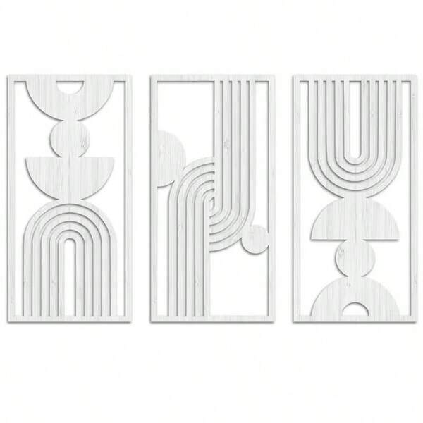 3pcs Medieval Modern Hollow Wall Decor, Bohemian Style Hollow Wooden Art Wall Decoration, Abstract Geometric Wall Art For Bedroom, Living Room, Dining Room, Porch, Birthday, Graduation Gift