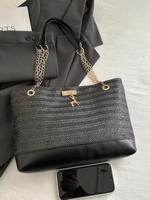 2026 New Arrival Fashionable Casual Minimalist Personalized Large Capacity Tote Bag, Chic Women's Shoulder Bag For Summer - Black - View 3