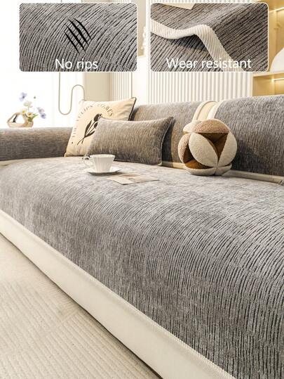 1pc 4-Season Comfortable Chenille Sofa Cushion Cover, Modern Minimalist Non-Slip Sofa Seat Protector, Dust-Proof And Washable Sofa Slipcover, Soft And Fade-Resistant, Pet-Friendly, Suitable For Bedroom, Office, Living Room, L-Shaped Sofa And 1/2/3/4-Seater Sofa