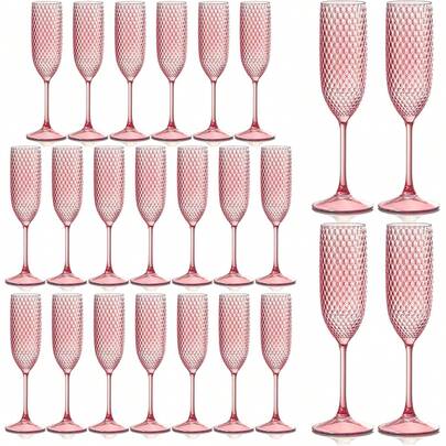 12/6/2/1pcs Set Transparent Plastic Champagne Glasses With Gypsophila, Unbreakable Champagne Flutes, 5.5oz Reusable Diamond Textured Wine Glasses, Suitable For Weddings, Christmas, Parties And Other Large Gatherings