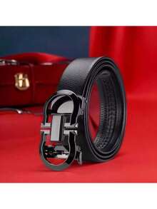 1条全新高品质男士皮带，休闲商务自动扣真皮皮带，时尚百搭男士腰带 - 槍黑色 - 查看 3