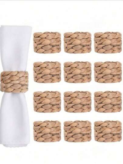 2/4/6/8/12개 천연 물 히아신스 냅킨 링, 손으로 짠 농가 스타일 냅킨 홀더, 방 장식, 식탁 장식, 집 장식, 파티 장식에 적합, 휴일, 파티, 모임, 생일, 결혼식, 선물, 저녁 식사, 야외, 피크닉에 적합