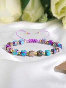 Sea Sediment Jasper Bracelet, Square Stone Handmade Adjustable Bohemian Style Jewelry, Promote Grounding, Balance, And Introspection, Crystal Of Connection To The Universe - Multicolor - View 7