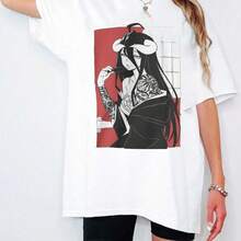 Anime Waifu Tee Albedo Overlord Cute Girl Tattoo Japanese Art Style Unisex T-Shirt Kawaii Manga Apparel Anime Lover Gift - White - View 1