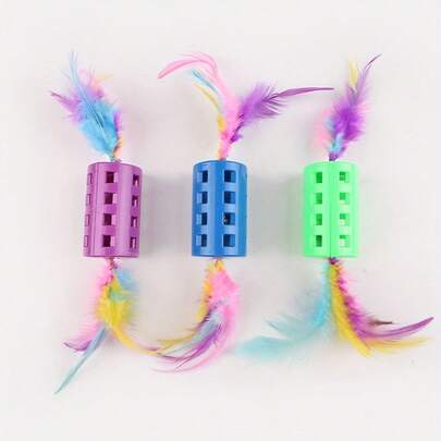 1 st färgglad fjäderkattleksak med klockor, lämplig för kattjakt, självunderhållning, rolig avledning, retsam leksak, passar alla typer av husdjur