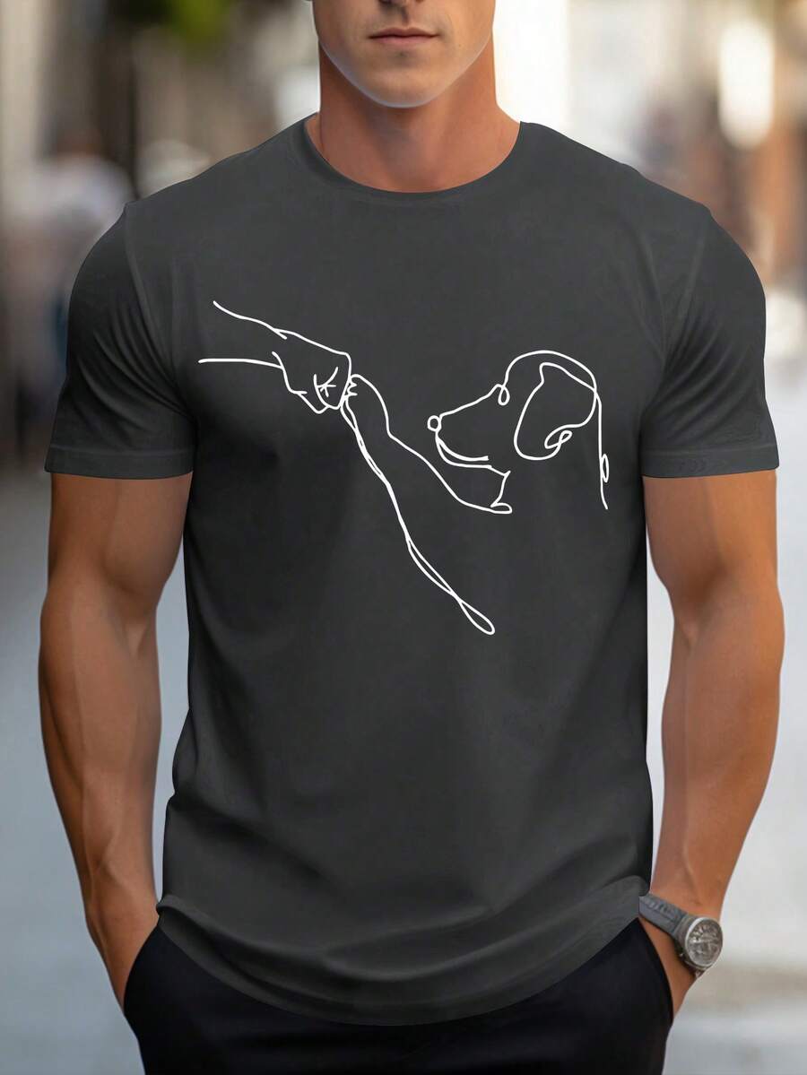 Men's Minimalist Printed Round Neck Casual Commuter T-Shirt - Dark Grey - View 1