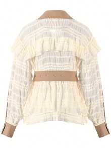 Women's Elegant Lace-Trimmed Patchwork Trench Coat With Belt - A-Line Regular Fit, Outerwear For Casual & Smart-Casual Wear, Belted Waist For A Tailored Look - 杏色 - 查看 8