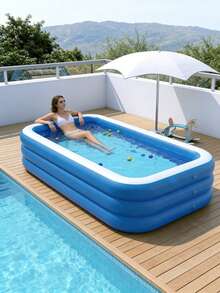 1pc Inflatable Swimming Pool, Square Multi-Layer, Provides Multiple Sizes, Suitable For Garden Swimming, Summer Pool Parties, Family Gatherings And Water Games. Inflator Pump Needs To Be Purchased Separately - Blue and White Swimming Pool - View 5