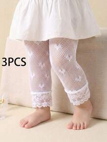 1/3 Pairs Beige Lace-Trim Baby Capri Tights With Heart Jacquard Cut-Outs, Girls Lolita Tights With Mosquito Protection & Snag-Resistant Fit, Ultra Soft Stretchy Breathable Non-Binding Everyday Capris, 0-36 Months For Spring Summer School Wedding & Daily Wear, Baby Tights, Girls Tights, Lolita Tights, Capri Tights, Sheer Tights, Back To School Gift Girls Wardrobe Collection - Multicolor - View 13