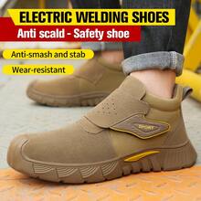 Khaki Men Steel Toe Welder Boots Slip Resistant Work Safety Shoes Men Four Seasons  Anti Slip Steel Toe Anti Puncture Brown Work Shoes Construction Industrial Work Safety Sneakers Men Indestructible Puncture Proof Work Boots For Men For Industrial And Construction Work, Welding Shoes, Toe Protection Slip-On Labor Protection Shoes - 卡其色 - 查看 8