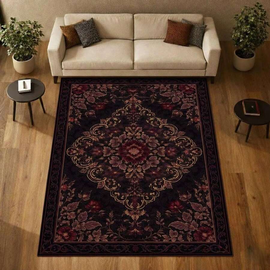 Gothic Floral Mandala Dark Area Rug, Boho Gothic Living Room Area Decor, 32*20inch /84*60inch,Perfect Choice For Gift ,Stylish And High-Quality Rugs, Perfect For Decorations And GiftsHome Decor, The Best Choice For Gothic-Style Birthday Gifts - Multicolor - View 1