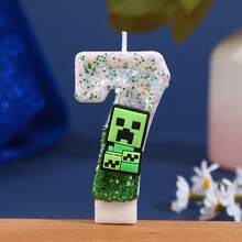 Nến sinh nhật số chủ đề Creeper trong Minecraft, nến trang trí bánh không khói, hiệu ứng ombre lấp lánh, trang trí tiệc sinh nhật cho trẻ em, trang trí bánh sinh nhật cho người lớn và trẻ em theo chủ đề Minecraft, màu xanh lá cây. - Mảnh duy nhất - Xem 18