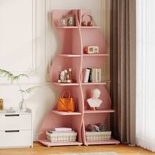 LITTLE TREE LITTLE  TREE Corner Shelf, Modern 5-Tier Wall Corner Bookshelf, Stylish Corner Small Bookcase Storage Rack Plant Stand With Unique Shape For Living Room, Home Office,1PCS - 粉色 - 查看 2