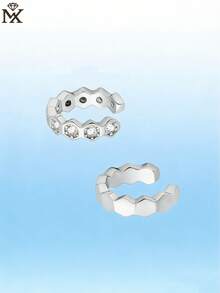 SYMFNY 1对奢华小众925银耳夹，闪亮立方氧化锆菱形设计，男女皆宜，适合日常通勤和约会佩戴 - 銀色 - 查看 2