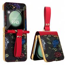 VIETAO 高品質電鍍 PC 花卉設計人造皮革手機殼，適用於 Galaxy Z Flip 3 4 5 6 7 Flip6 Flip5 Flip4 - 紅色 - 查看 13