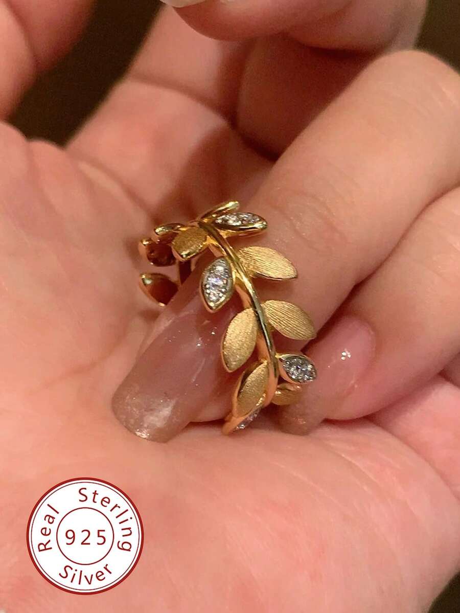 1枚S925纯银麦穗纹理立方氧化锆戒指，优雅奢华派对戒指，周年纪念礼物，女士珠宝礼品，日常佩戴