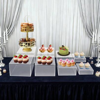 8pcs Modern Display Stands, Clear Food Risers For Buffet Table, Reusable Acrylic Pedestal Decoration For Cupcake