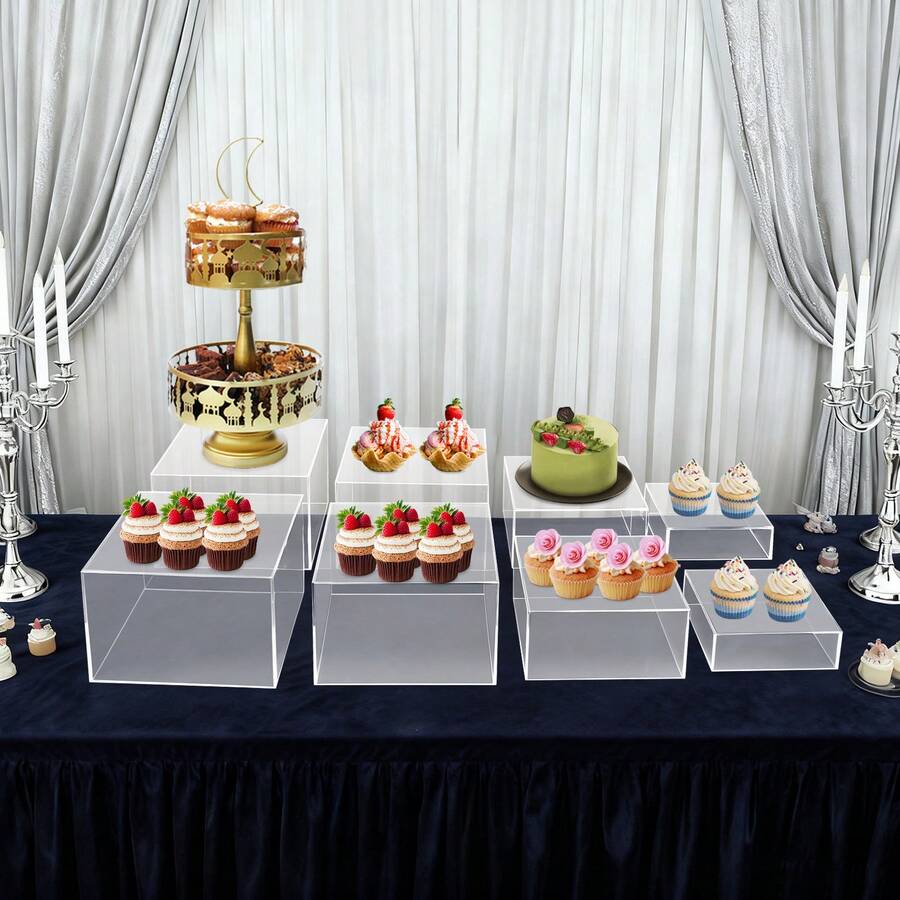 8pcs Modern Display Stands, Clear Food Risers For Buffet Table, Reusable Acrylic Pedestal Decoration For Cupcake - Transparente - Ver 1