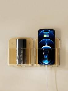 1个透明黄色ABS自粘手机充电支架，卧室壁挂式免钻孔收纳架 - 透明黃色 - 查看 3