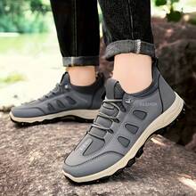 Men's Outdoor Sports Shoes Casual Leather Sneakers Breathable Waterproof Camping Shoes Anti-Slip Shock Absorption Hiking Shoes - Xám - Xem 2