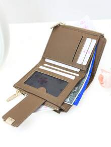 New Women's Snap Closure Short Wallet, Delicate Soft PU Dual-Layer Zipper Coin Purse Card Holder, Minimalist Fashionable Lightweight - Camel - View 3