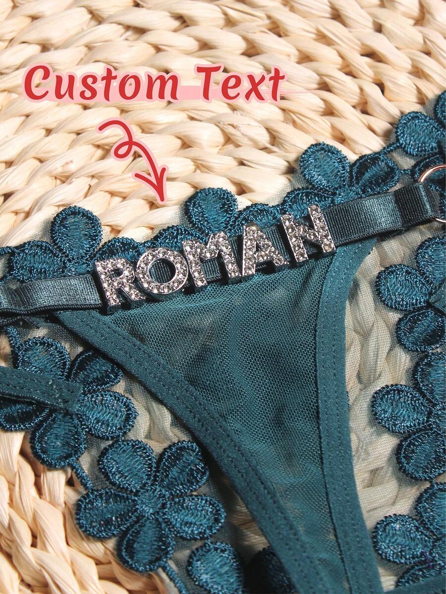 个性化水晶字母蕾丝丁字裤，定制名字女士比基尼内裤，T字后背三角内裤，送给女友或妻子的完美礼物，适合情人节、圣诞节、万圣节、感恩节、生日或周年纪念日