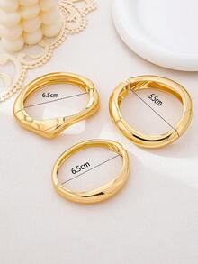 3pcs/Set Minimalist Gold-Tone Asymmetrical Water Drop Thick Textured Bangle Bracelet Set, Suitable For Women, Chunky Smooth Matte Heavy Metal & Zinc Alloy Material - Yellow Gold - View 3