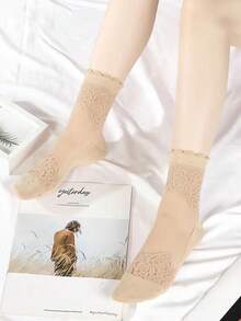 1/2/3 Pairs Crystal Silk Stockings, Lace Trim Women Thin Transparent Mesh Socks, Korean Style Anti-Snag - Multicolor - View 6