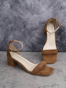 女士方头绑带凉鞋，纯色哥特波西米亚风优雅时尚休闲夜店风面料荷叶边/褶边高跟凉鞋，适合办公室、居家、户外、婚礼、节日、夏季等场合。 - 棕色 - 查看 7