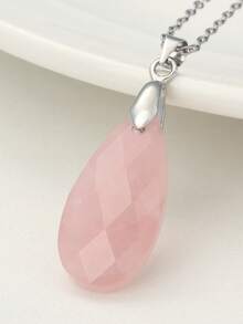 优雅多面切割水晶水滴吊坠项链，天然宝石颈链，搭配不锈钢链 - 彩色 - 查看 18