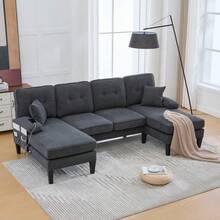 Sofas & Couches - Dark Gray + Linen + 4 Seat + Foam - View 2