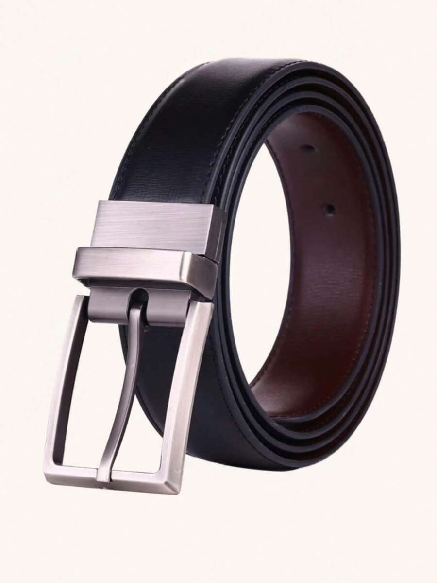 1 pieza Cinturón de cuero reversible con hebilla giratoria para hombres - Negro - Ver 1
