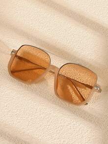 1 par de gafas de moda minimalistas y retro de gran tamaño para mujer - Té con marco rosa - Ver 2
