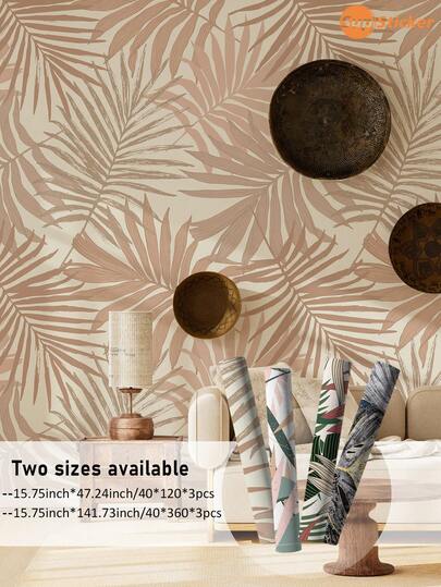 1 Roll 3 Sheets Vintage Tropical Plant Pattern Self-Adhesive Removable Wallpaper, Durable For Home Decor In Living Room, Bedroom, Classroom, Dorm, 15.75x47.24/141.73inch