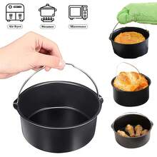 6/7/8 Inch Non Stick Cake Mold Baking Pizza Pan Air Fryer Tray Round Basket Bakeware Mould Kitchen Accessories Cooking Tool - Black - View 2