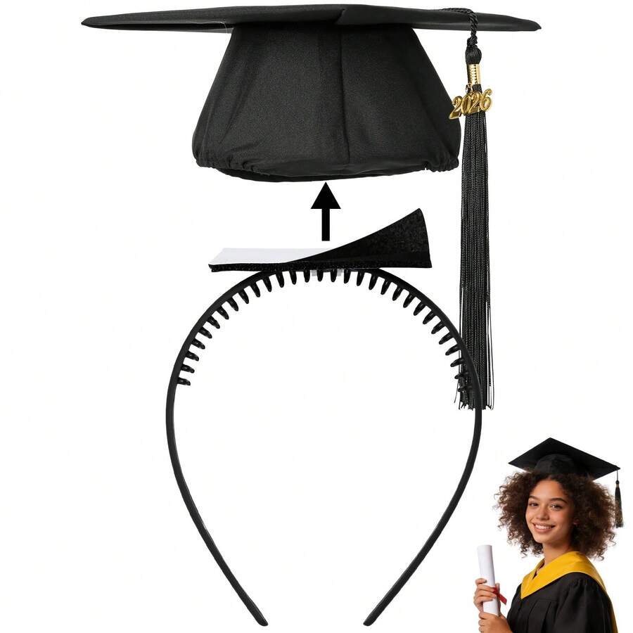 GIURKUU 1/2pcs Super Strong Graduation Cap Headband, Black Headband With Hook And Loop Felt, Suitable For Fixing Graduation Cap Accessories, Perfect Graduation Gift For Graduates