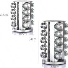 Rotating Spice Rack Set With 16 Stainless Steel And Glass Jars, Kitchen Spice Organizer - Silver - View 8